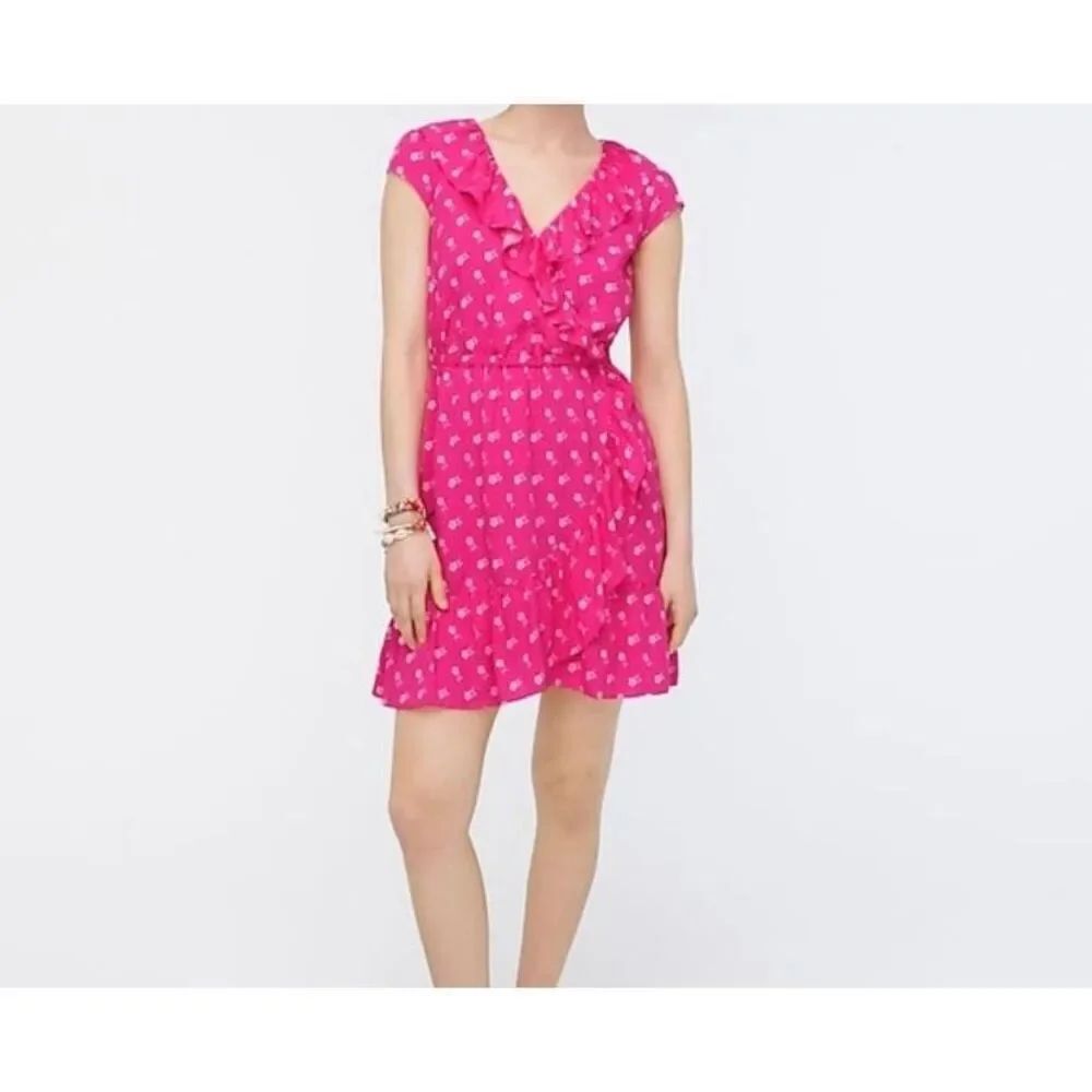 J.Crew women’s V-neck pink floral ruffle print dress 10